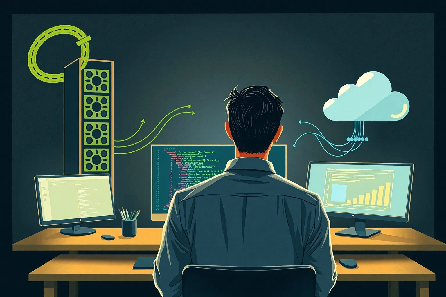 A developer directing local and cloud compute paths into one codebase